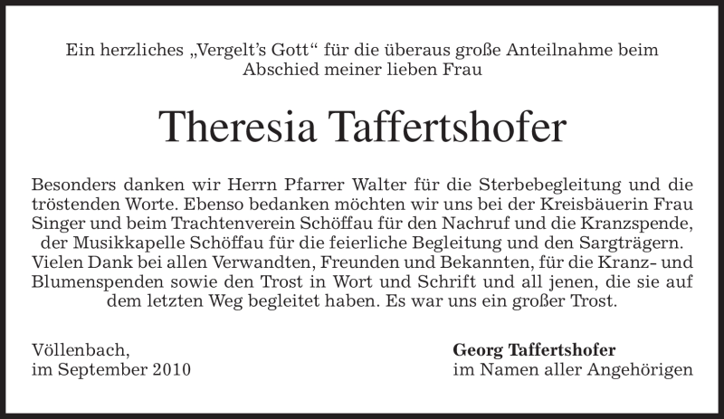 Traueranzeigen Von Theresia Taffertshofer Trauer Merkur De