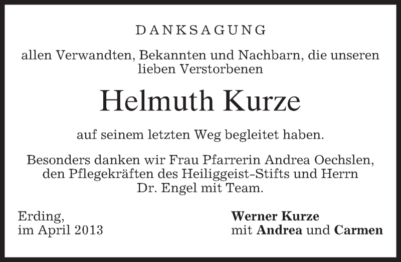 Traueranzeigen Von Helmuth Kurze Trauer Merkur De