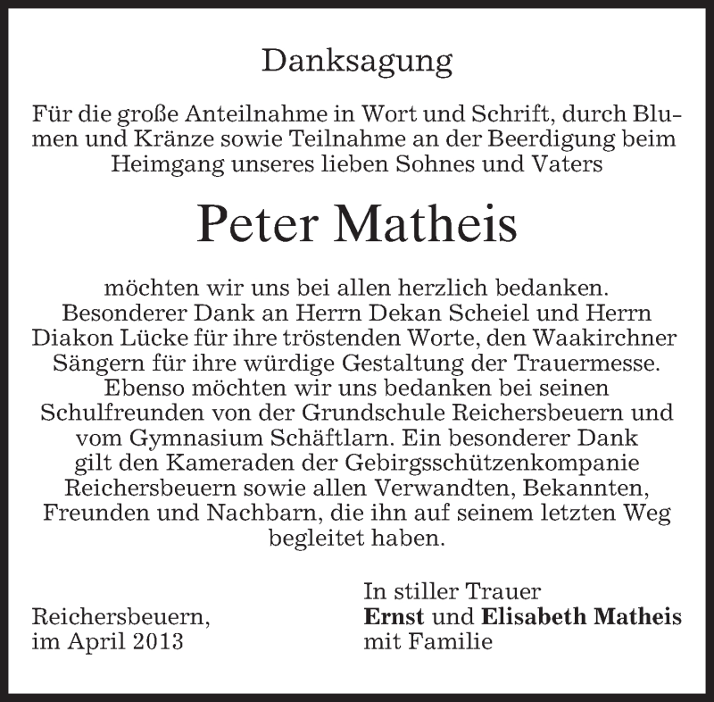 Traueranzeigen Von Peter Matheis Trauer Merkur De