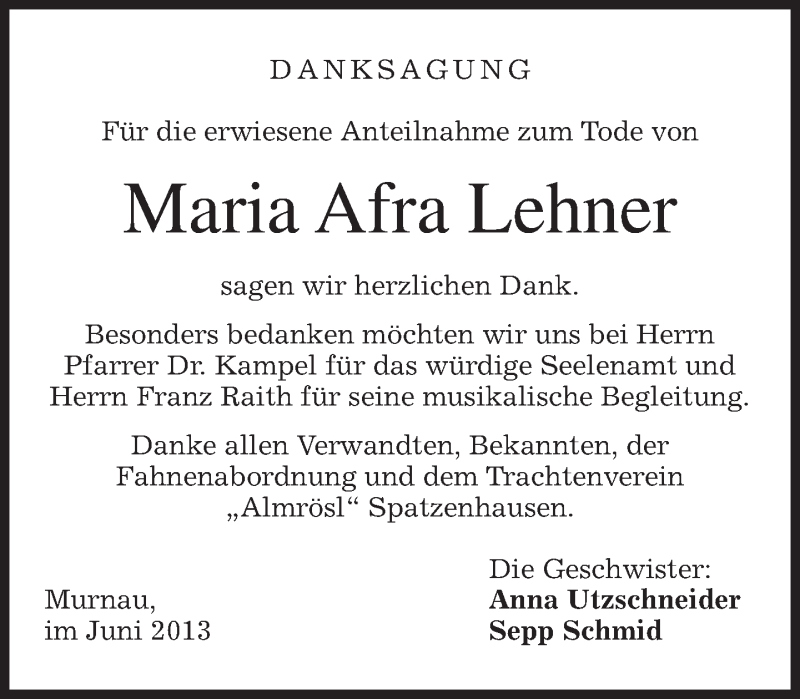 Traueranzeigen Von Maria Afra Lehner Trauer Merkur De