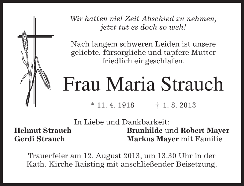 Traueranzeigen Von Maria Strauch Trauer Merkur De