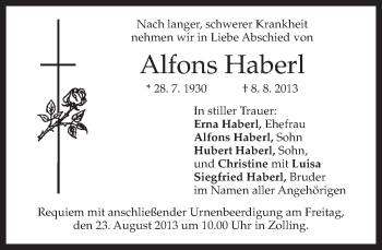 Traueranzeigen Von Alfons Haberl Trauer Merkur De