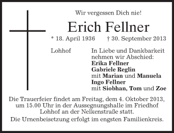 Traueranzeigen Von Erich Fellner Trauer Merkur De