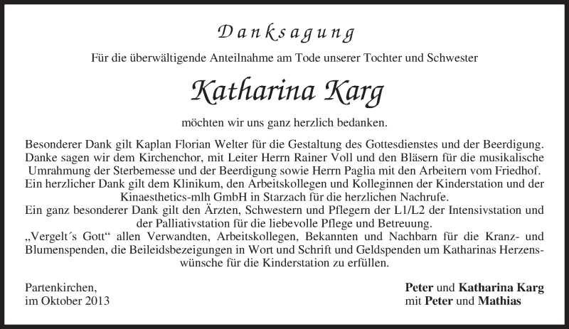 Traueranzeigen Von Katharina Karg Trauer Merkur De