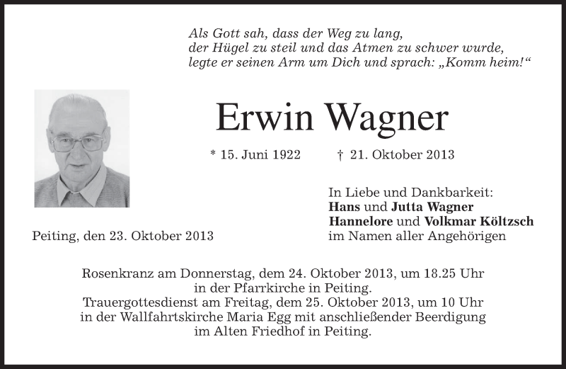 Traueranzeigen Von Erwin Wagner Trauer Merkur De