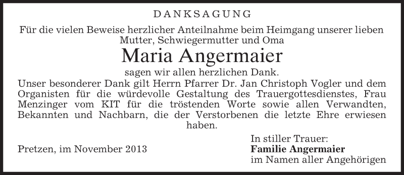 Traueranzeigen Von Maria Angermaier Trauer Merkur De