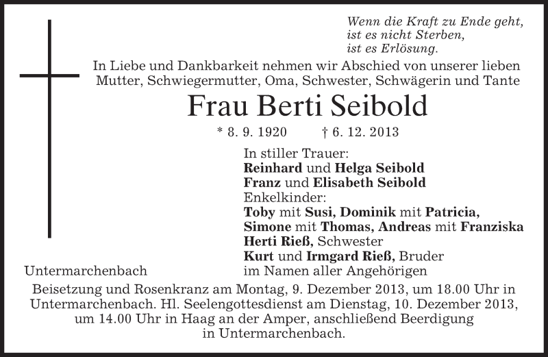 Traueranzeigen Von Berti Seibold Trauer Merkur De