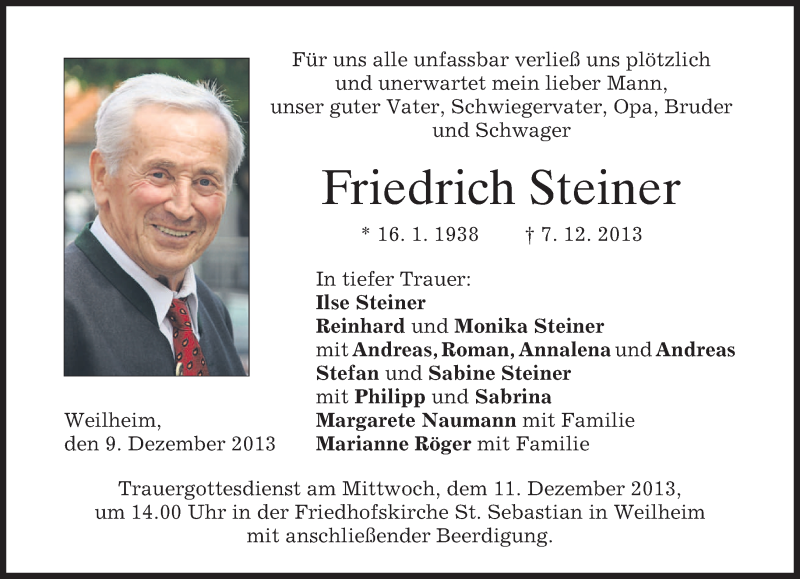 Traueranzeigen Von Friedrich Steiner Trauer Merkur De