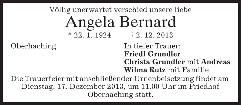 Traueranzeigen Von Angela Bernard Trauer Merkur De