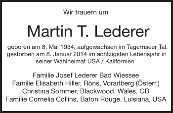 Traueranzeigen Von Martin Lederer Trauer Merkur De