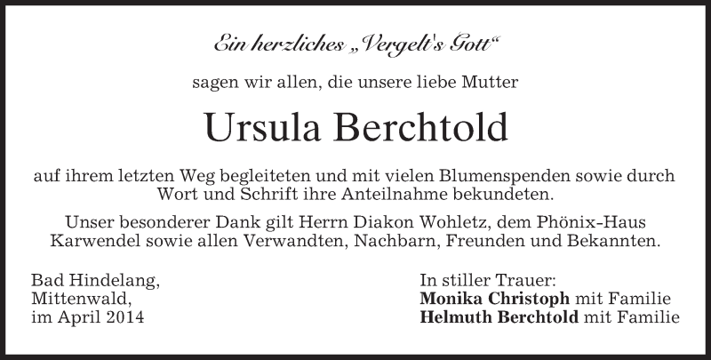 Traueranzeigen Von Ursula Berchtold Trauer Merkur De