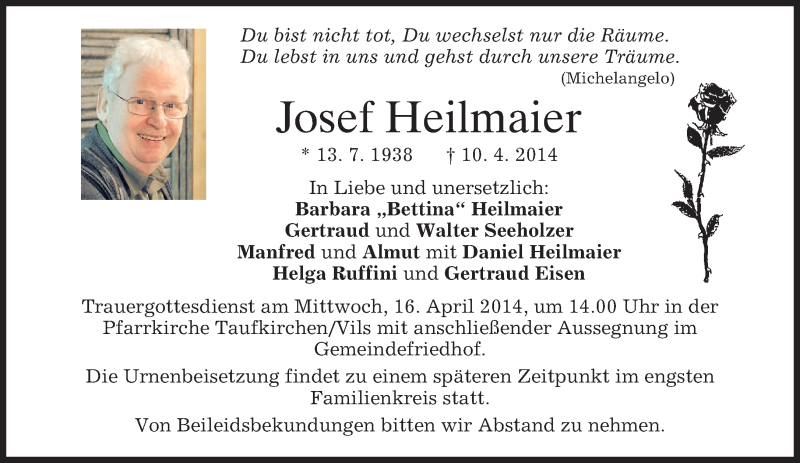 Traueranzeigen Von Josef Heilmaier Trauer Merkur De