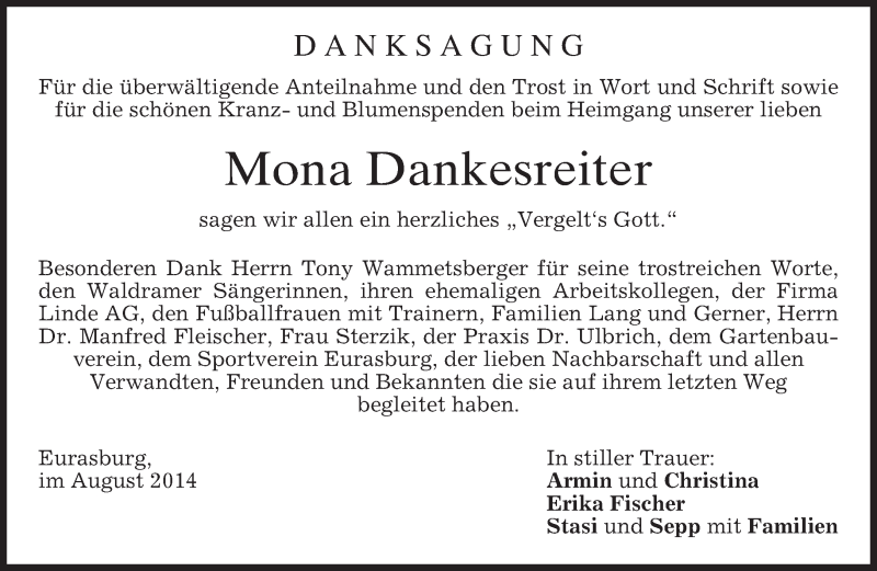 Traueranzeigen Von Mona Dankesreiter Trauer Merkur De