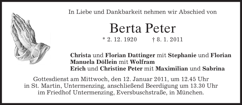 Traueranzeigen Von Berta Peter Trauer Merkur De