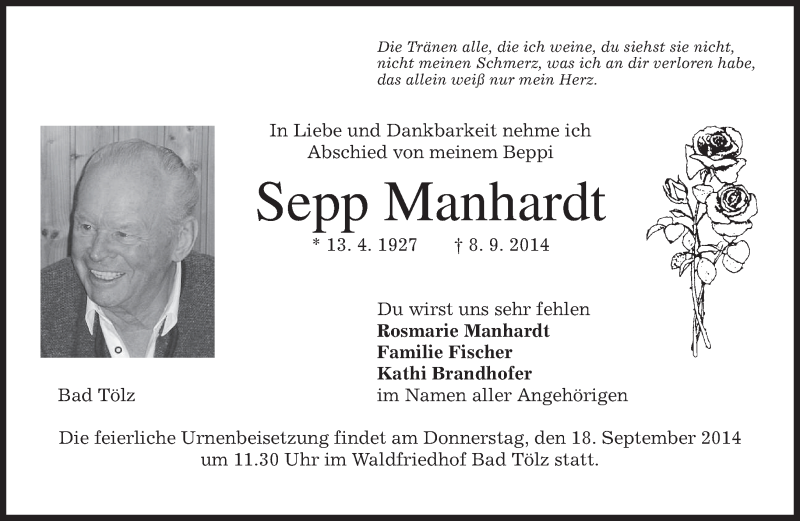 Traueranzeigen Von Sepp Manhardt Trauer Merkur De