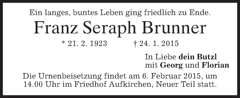 Traueranzeigen Von Franz Seraph Brunner Trauer Merkur De