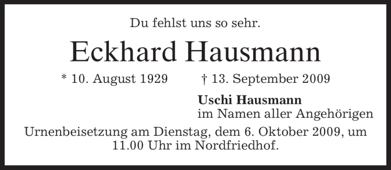 Traueranzeigen Von Eckhard Hausmann Trauer Merkur De