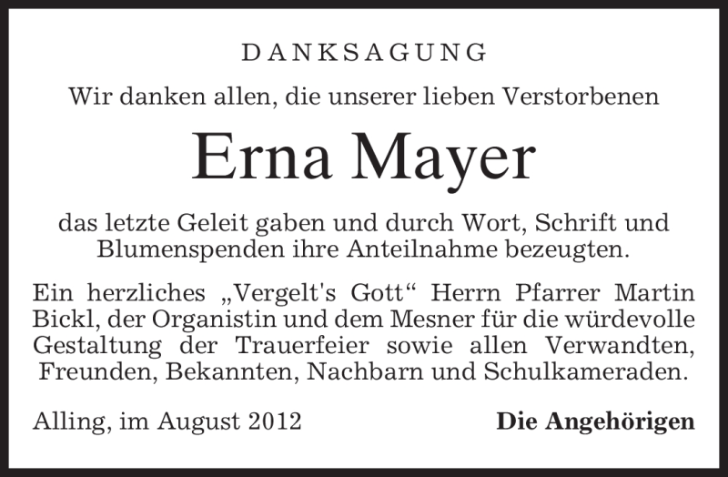 Traueranzeigen Von Erna Mayer Trauer Merkur De