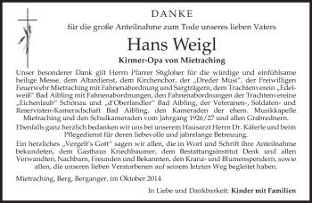 Traueranzeigen Von Hans Weigl Trauer Merkur De