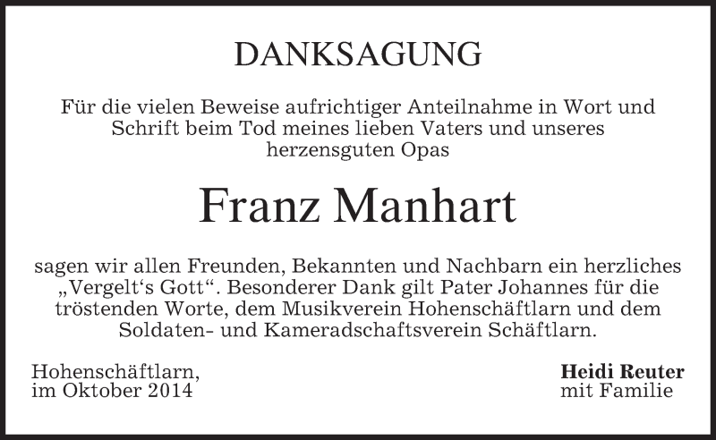 Traueranzeigen Von Franz Manhart Trauer Merkur De