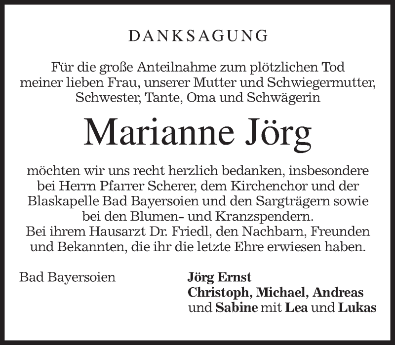 Traueranzeigen von Marianne Jörg trauer merkur de