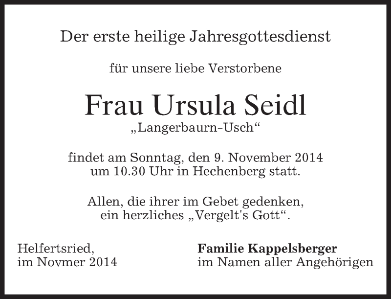 Traueranzeigen Von Ursula Seidl Trauer Merkur De