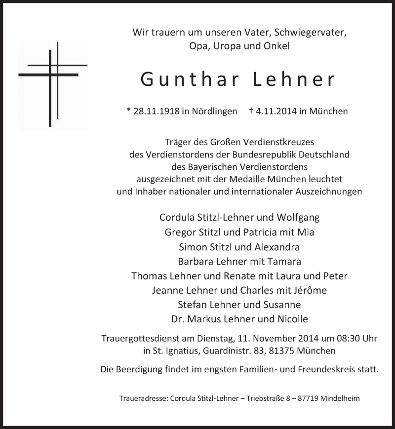 Traueranzeigen Von Gunthar Lehner Trauer Merkur De