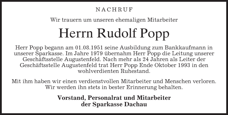 Traueranzeigen Von Rudolf Popp Trauer Merkur De