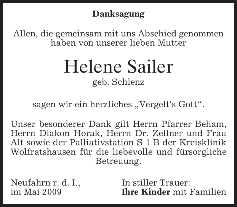 Traueranzeigen Von Helene Sailer Trauer Merkur De