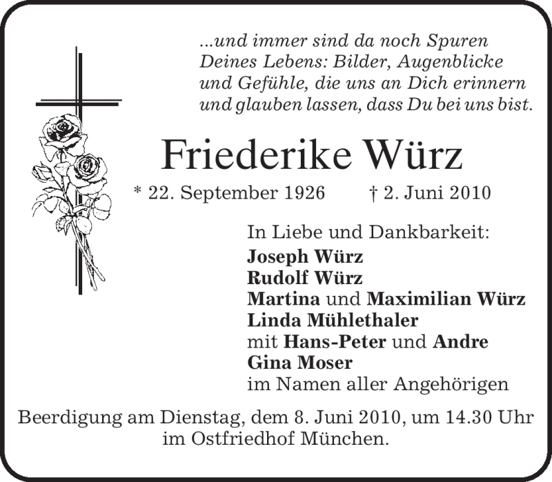 Traueranzeigen von Friederike Würz trauer merkur de