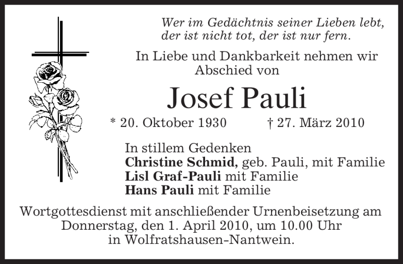 Traueranzeigen Von Josef Pauli Trauer Merkur De