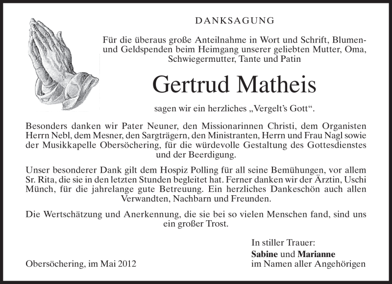 Traueranzeigen Von Gertrud Matheis Trauer Merkur De