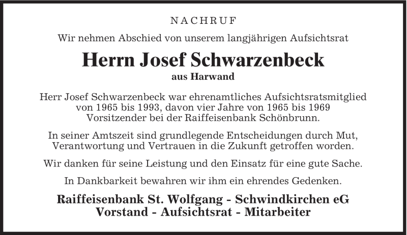 Traueranzeigen Von Josef Schwarzenbeck Trauer Merkur De