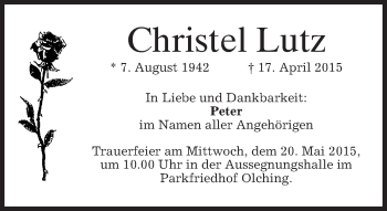 Traueranzeigen Von Christel Lutz Trauer Merkur De