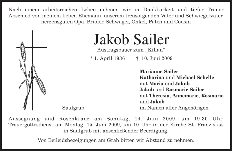 Traueranzeigen Von Jakob Sailer Trauer Merkur De