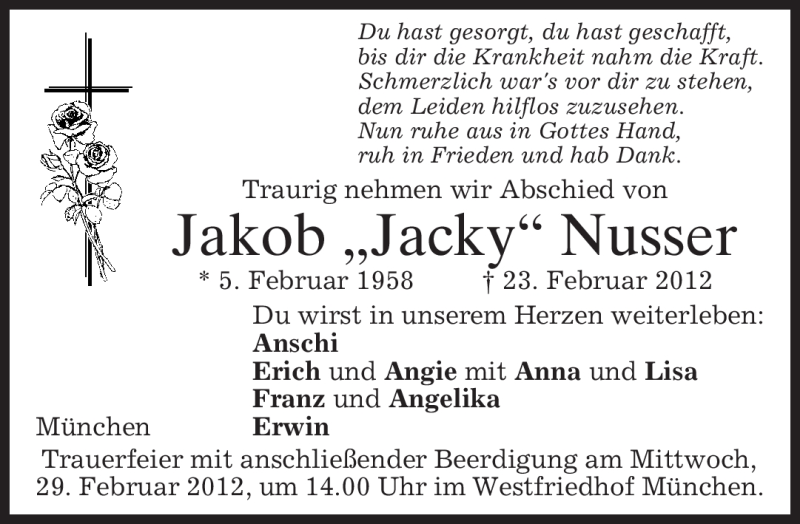 Traueranzeigen Von Jakob Nusser Trauer Merkur De