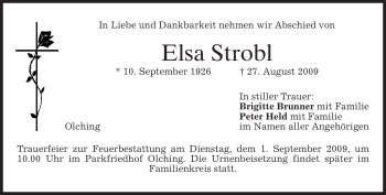 Traueranzeigen Von Elsa Strobl Trauer Merkur De