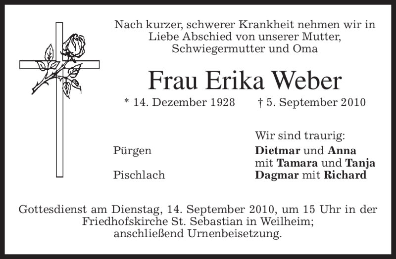 Traueranzeigen Von Erika Weber Trauer Merkur De