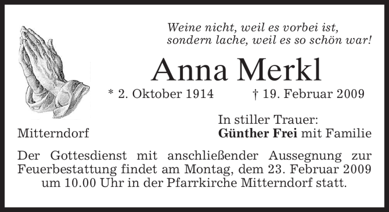 Traueranzeigen Von Anna Merkl Trauer Merkur De