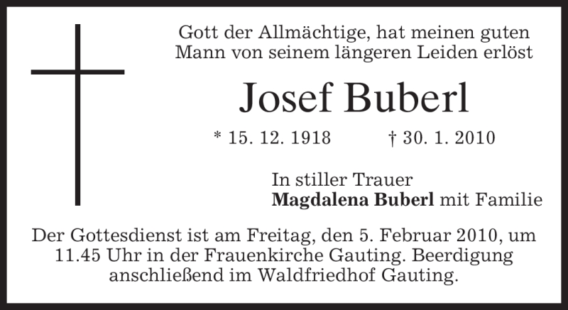 Traueranzeigen Von Josef Buberl Trauer Merkur De