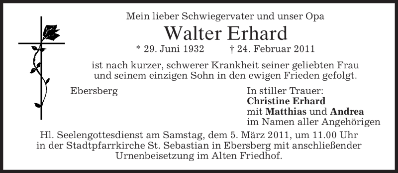 Traueranzeigen Von Walter Erhard Trauer Merkur De