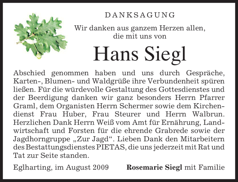 Traueranzeigen Von Hans Siegl Trauer Merkur De