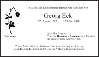 Traueranzeigen Von Georg Eck Trauer Merkur De