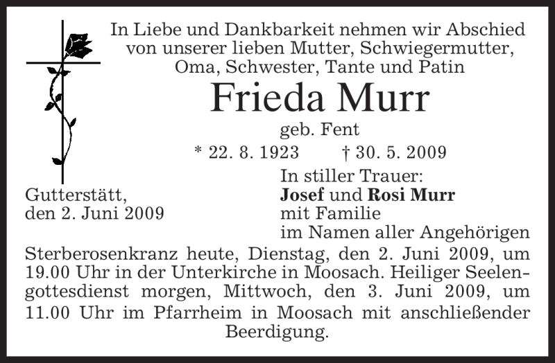 Traueranzeigen Von Frieda Murr Trauer Merkur De