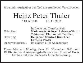 Traueranzeigen Von Heinz Peter Thaler Trauer Merkur De