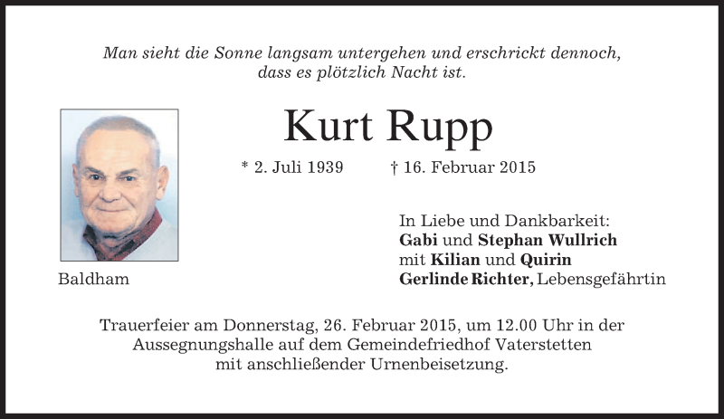 Traueranzeigen Von Kurt Rupp Trauer Merkur De