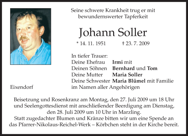 Traueranzeigen Von Johann Soller Trauer Merkur De