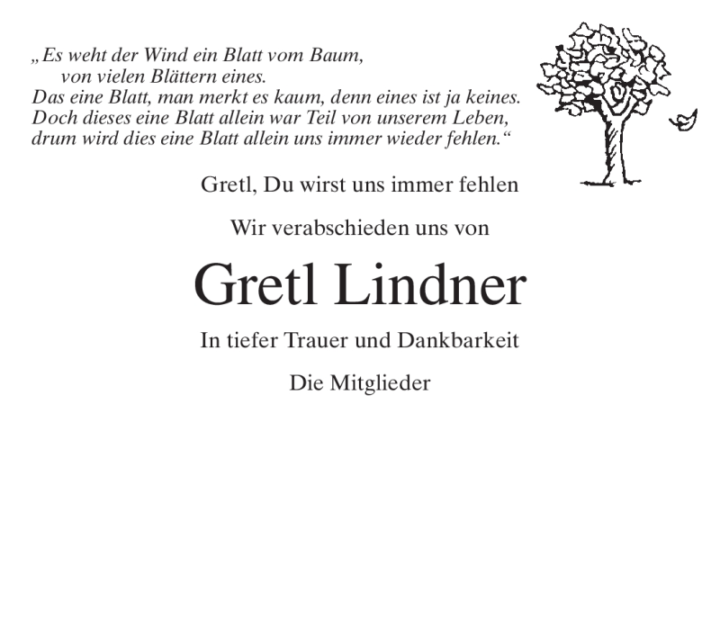 Traueranzeigen Von Gretl Lindner Trauer Merkur De