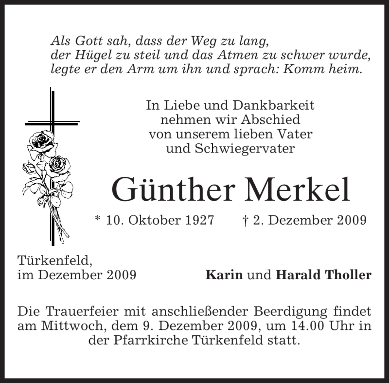 Traueranzeigen Von G Nther Merkel Trauer Merkur De