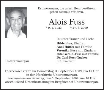 Traueranzeigen Von Alois Fuss Trauer Merkur De